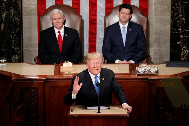 U.S. President Donald Trump delivers his State of the Union address to a joint session of the U.S. Congress on Capitol Hill in Washington, U.S. January 30, 2018.    REUTERS/Joshua Roberts