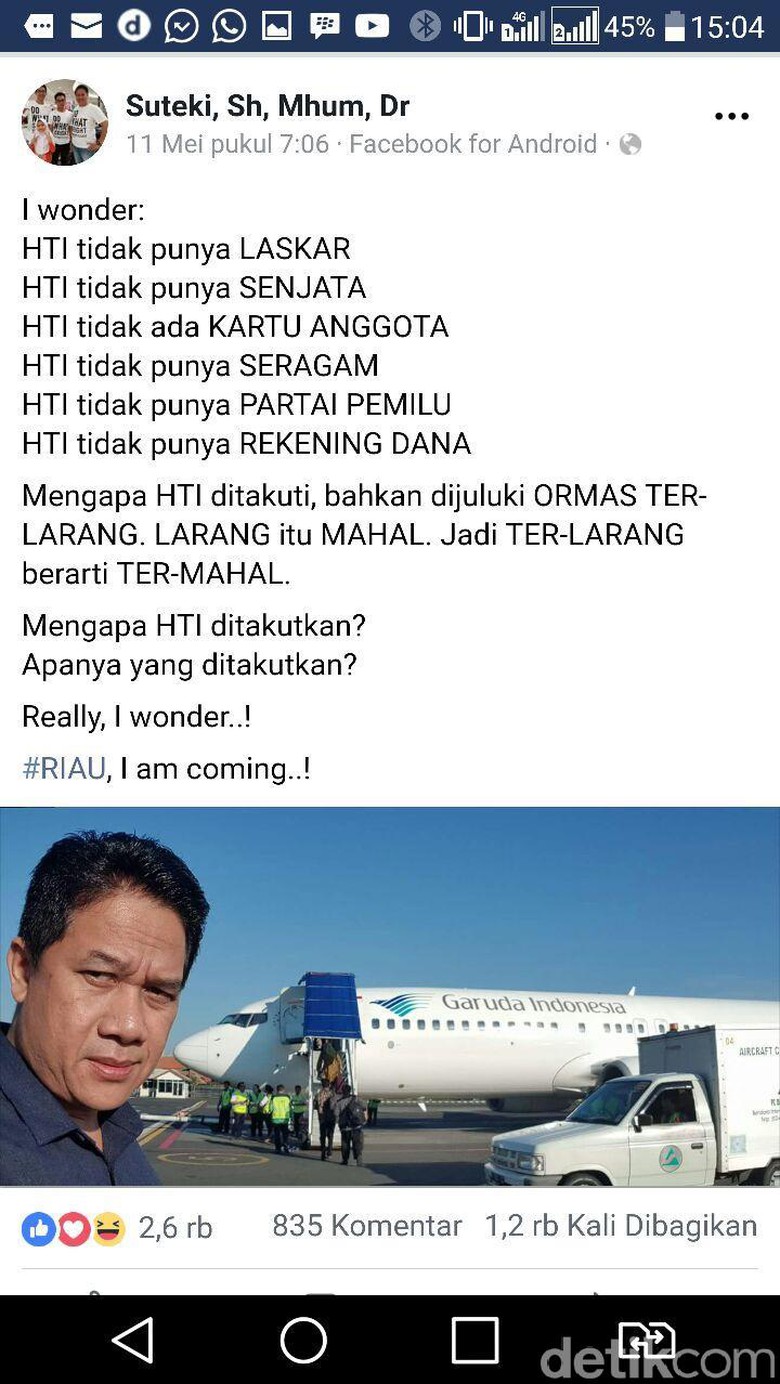 Postingan Suketi di akun facebook